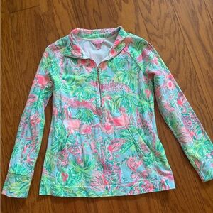 Lilly Pulitzer Pink and Green On Parade Flamingo Pullover Popover Sweater XS